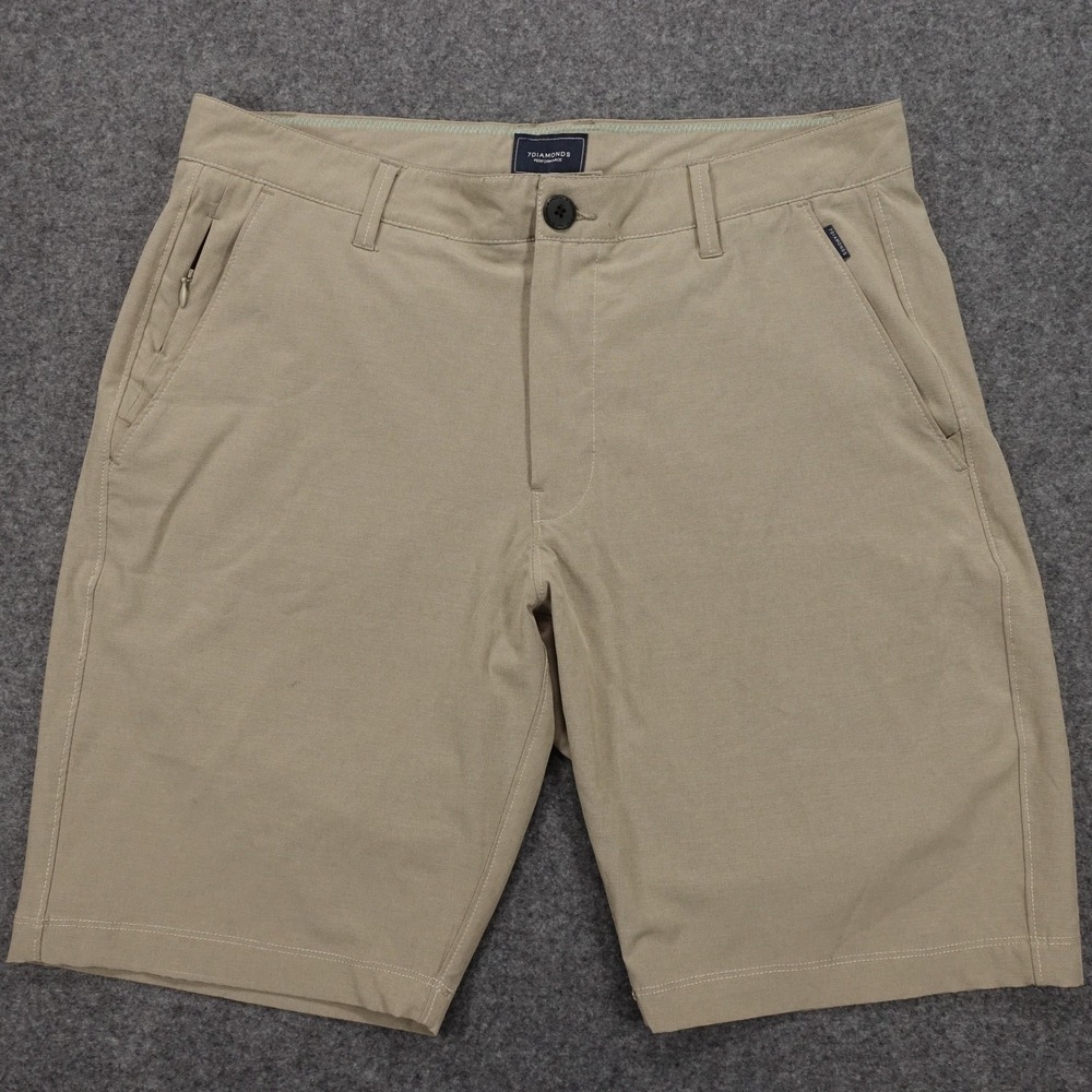 7 Diamonds Performance Shorts Mens 34 4-Way Stretch Zipper Pocket Tan
